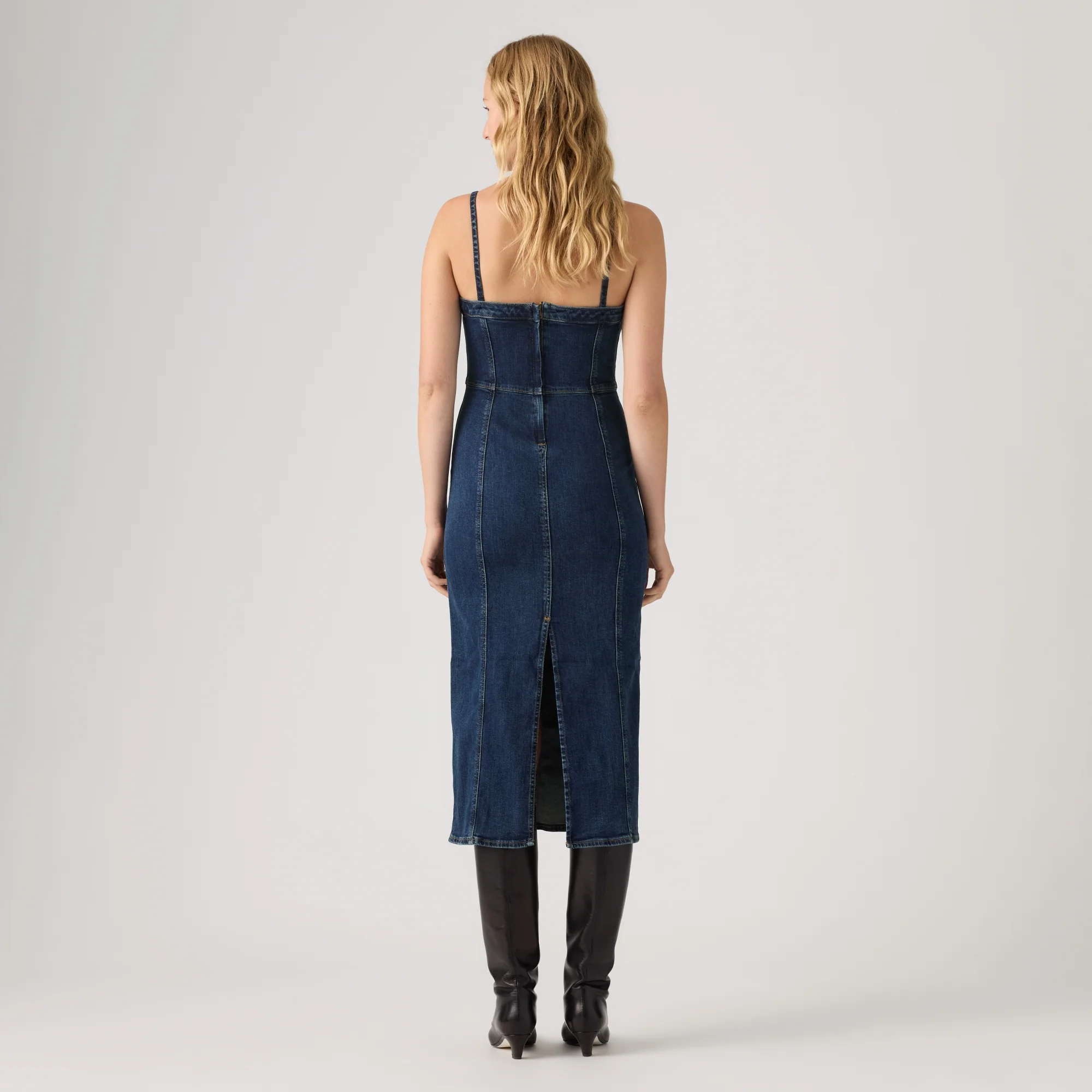 LEVI'S® WOMEN'S SEAMED BUSTIER DRESS - MED INDIGO - WORN IN - Image 3